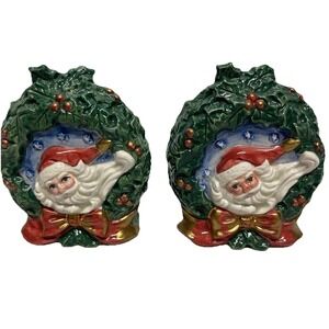 Omnibus Fitz and Floyd Santa Holly Christmas Salt & Pepper Shakers 1996